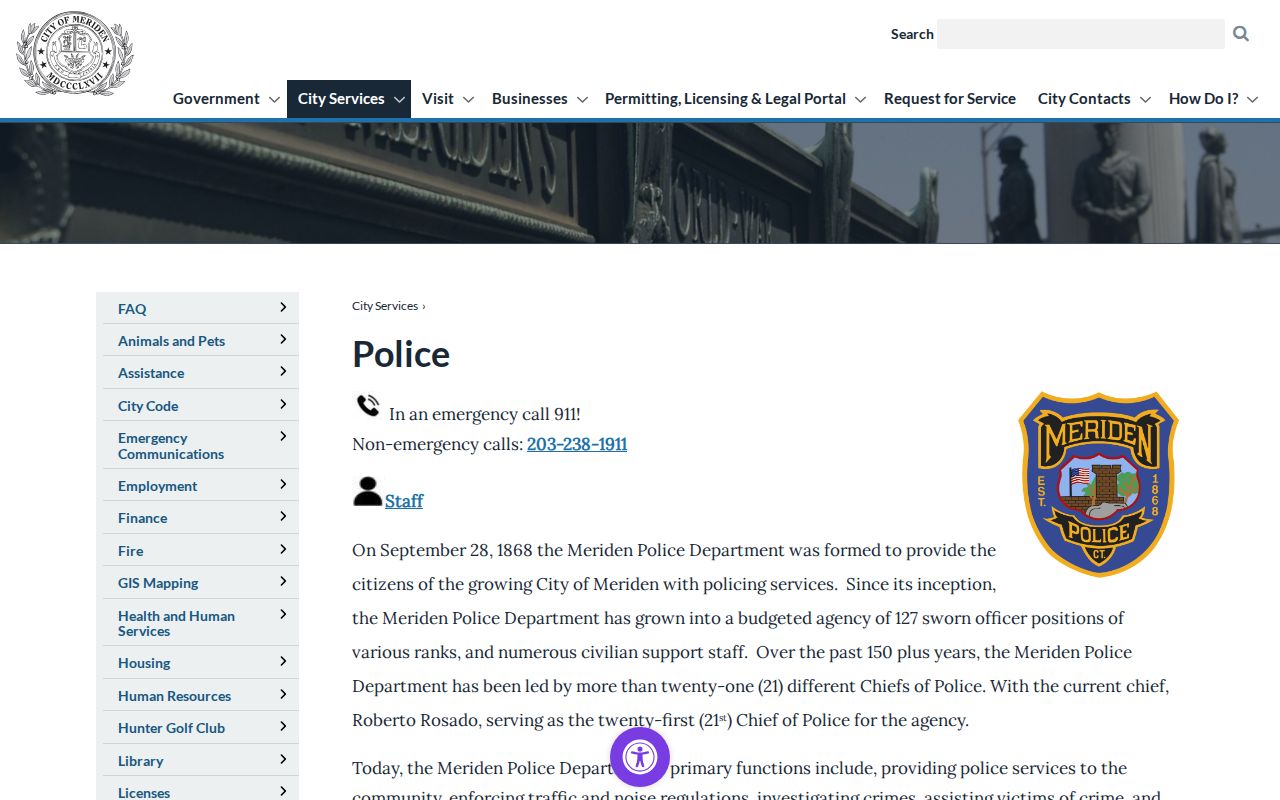 Meriden Police Department criminal records headquarters