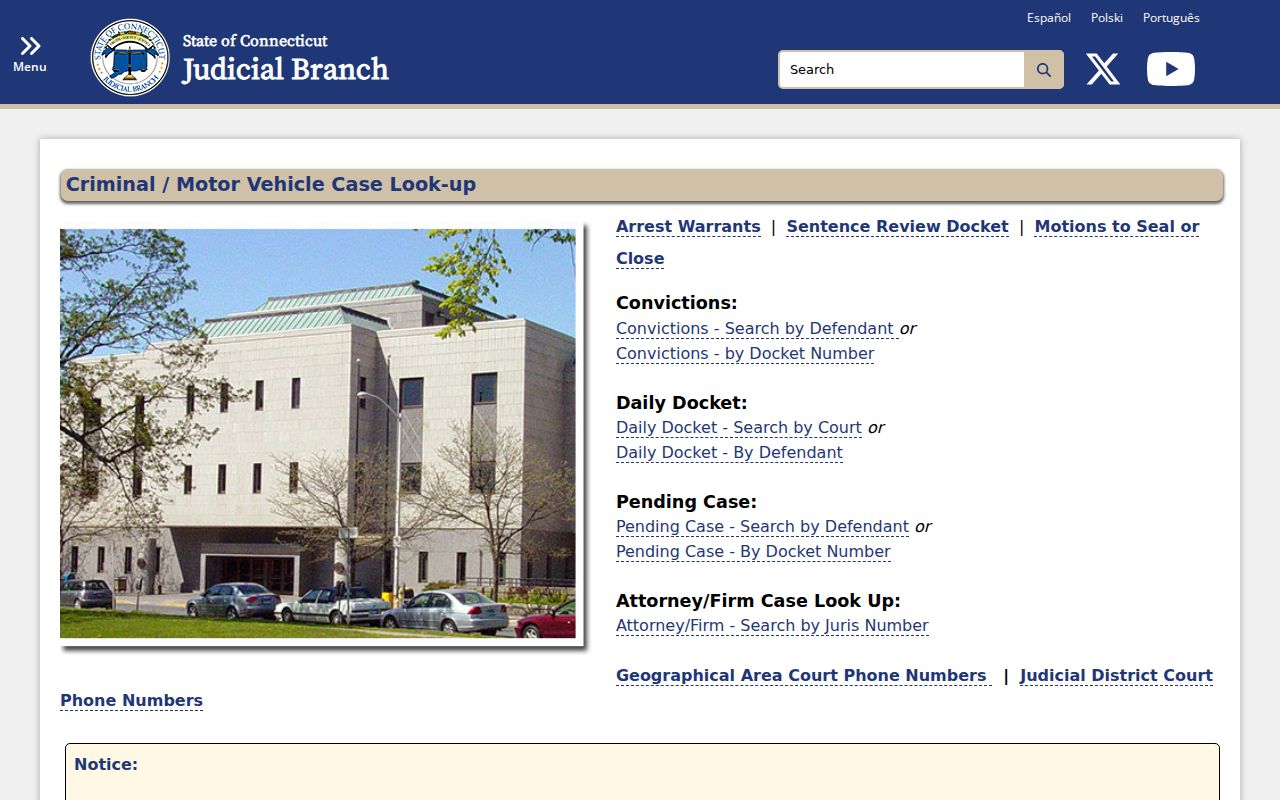 Connecticut Judicial Branch criminal and motor vehicle case lookup