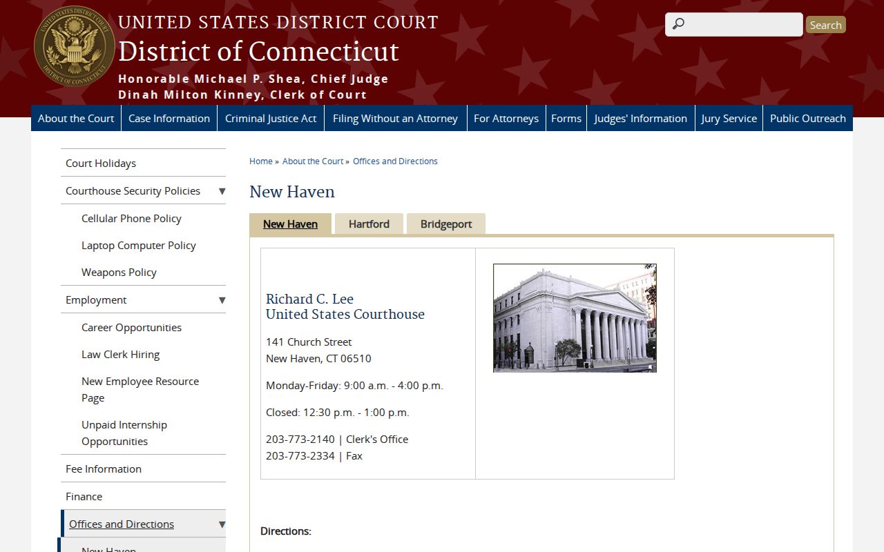 United States District Court New Haven courthouse information