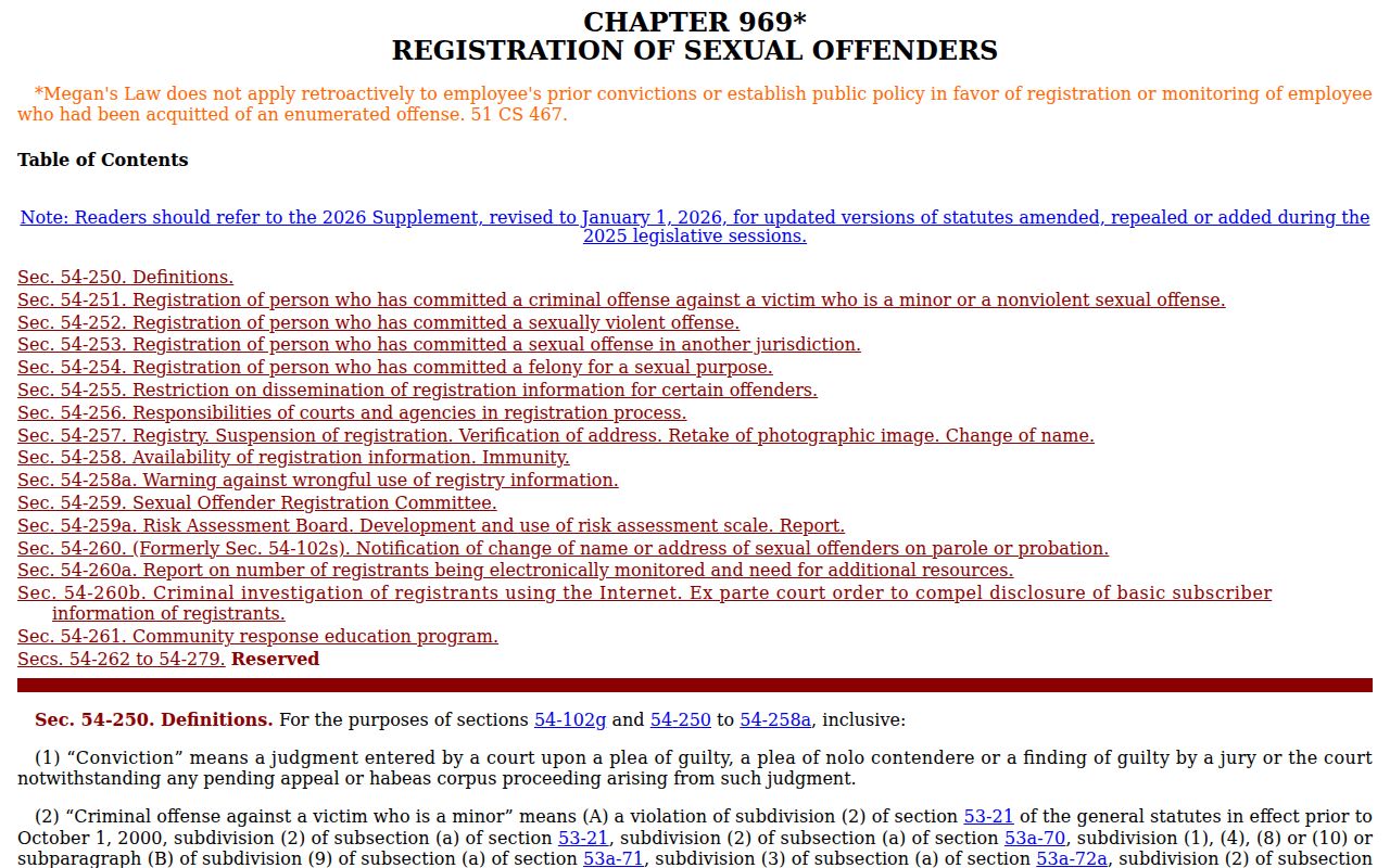 Connecticut General Statutes chapter governing sex offender registration