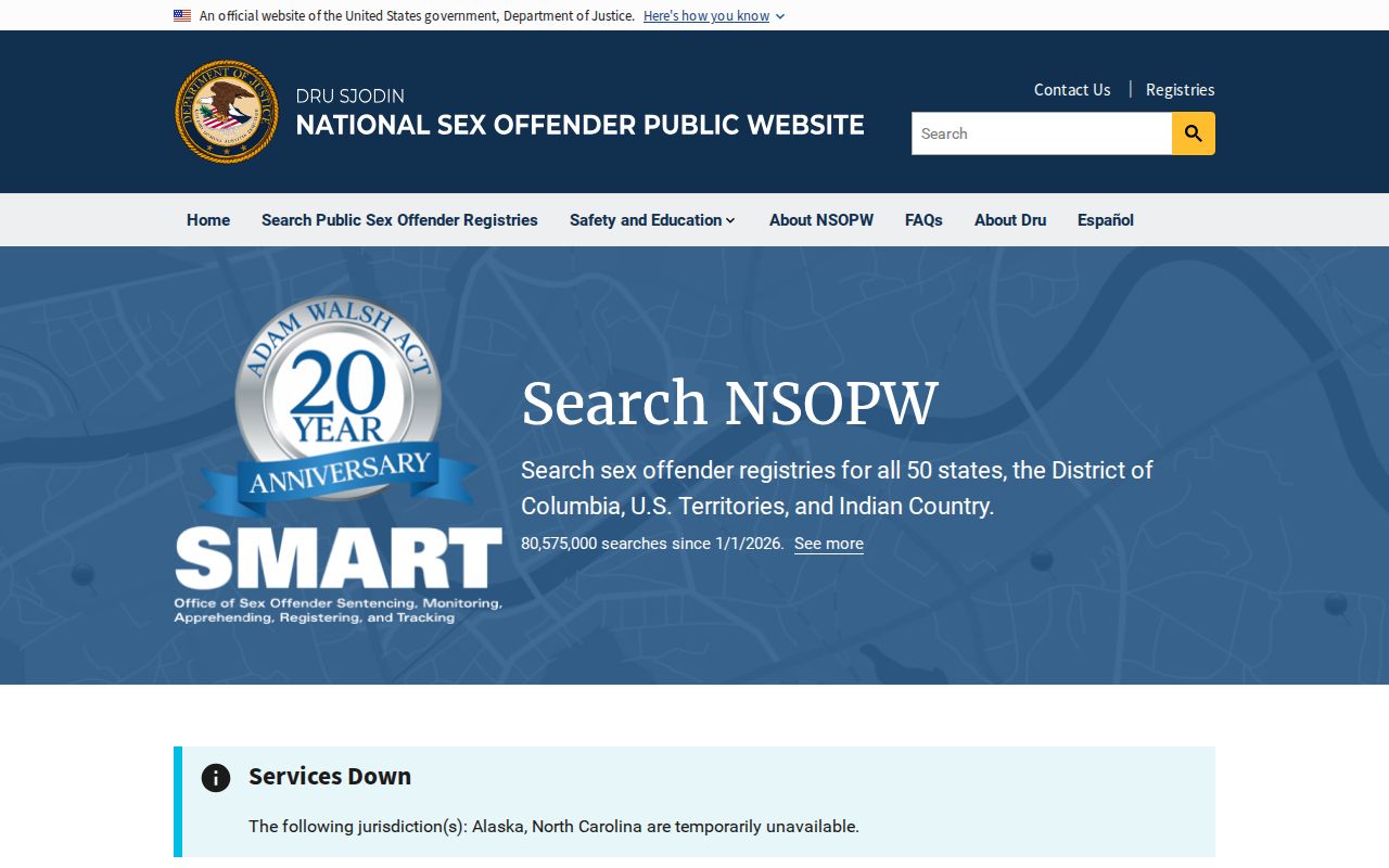 United States Department of Justice national sex offender public website