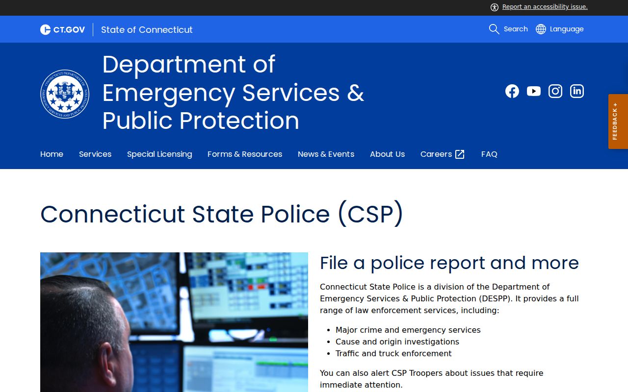Connecticut State Police public service page