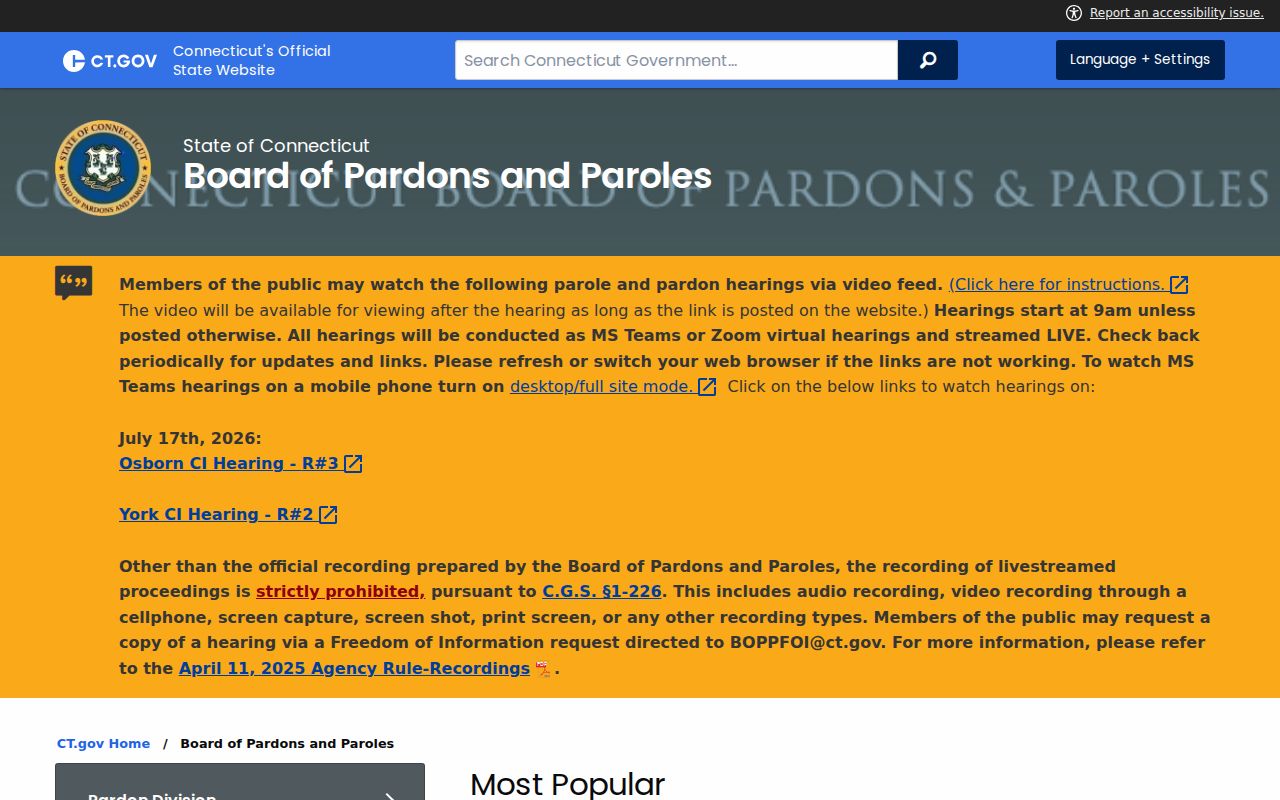 New Haven County criminal history Board of Pardons and Paroles